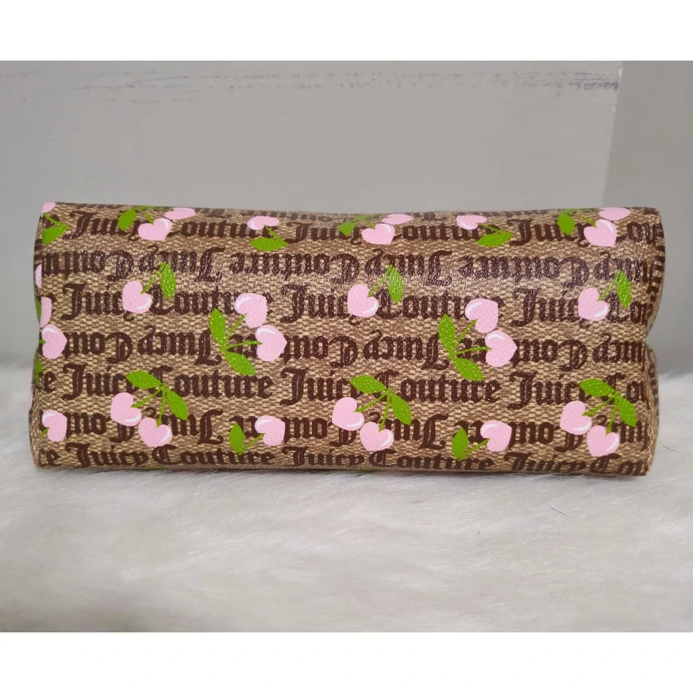 Juicy Couture Los Angeles Cosmetic Bag Makeup‎ Pouch Brown Cherry Print NWT